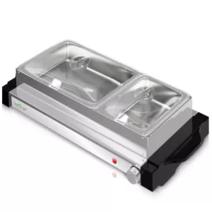 NutriChef 21.9 in. Stainless Steel Electric Food Warming Tray Buffet Server Hot Plate Food Warmer (Dual Plate Tray Style)