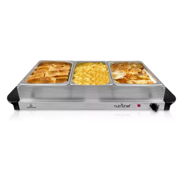 NutriChef 3-Burner 15 in. Stainless Steel Food Warming Tray / Buffet Server / Hot Plate