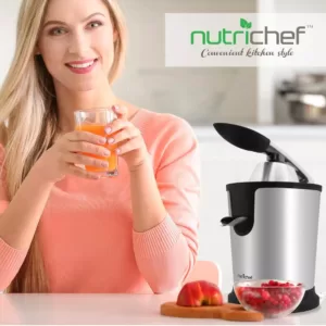 NutriChef Electric Juice Press - Orange Juicer Citrus Squeezer with Manual Juice Presser Handle (Stainless Steel)