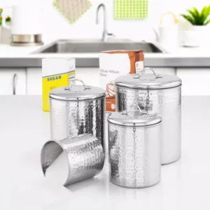 Old Dutch 4 Qt., 2 Qt., 1.5 Qt., 1 Qt. Stainless Steel Hammered Canister Set with Fresh Seal Covers (4-Piece)