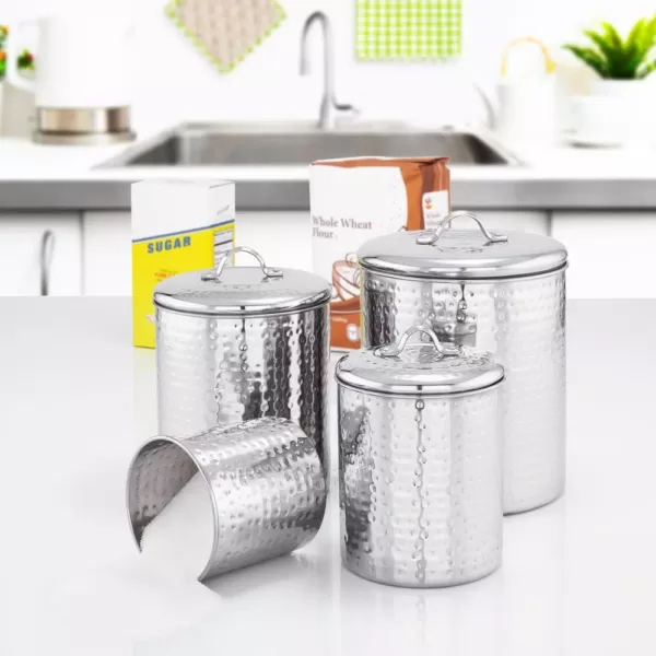 Old Dutch 4 Qt., 2 Qt., 1.5 Qt., 1 Qt. Stainless Steel Hammered Canister Set with Fresh Seal Covers (4-Piece)