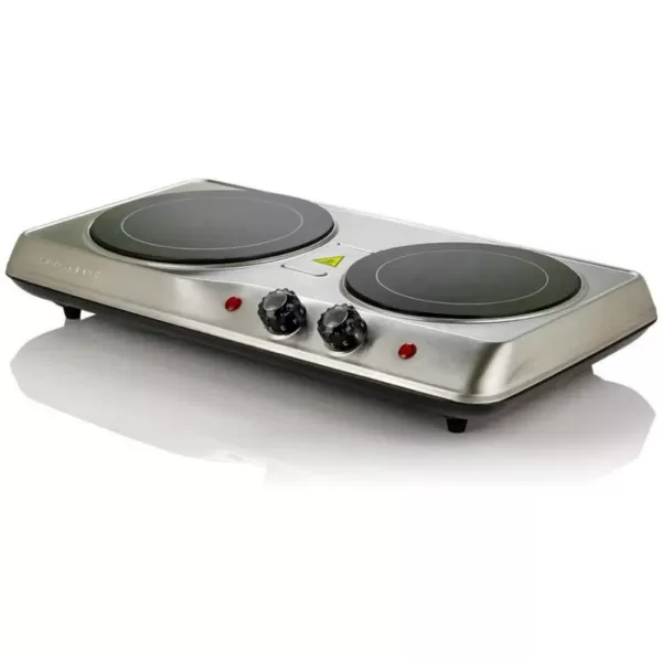 Ovente 6.5 in. and 7 in. Silver Double Hot Plate Electric Glass Infrared Stove, 1700-Watt