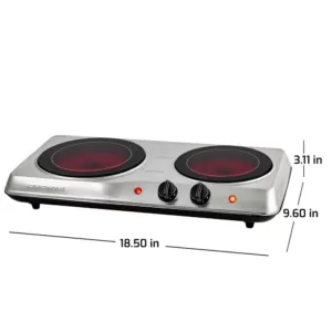 Ovente 6.5 in. and 7 in. Silver Double Hot Plate Electric Glass Infrared Stove, 1700-Watt