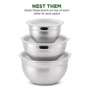 Ovente 3-Piece Mixing Bowls with Lids Stainless Steel Kitchen Storage Bakeware Set