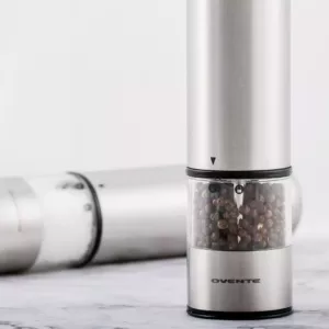 Ovente Stainless Steel with Ceramic Blades Electric Salt and Pepper Grinder Set, 6 AAA Battery Operated