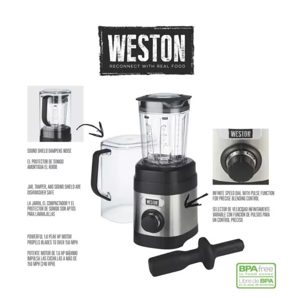 Weston Pro Series 32 oz. 11-speed Stainless Steel Blender with Sound Shield