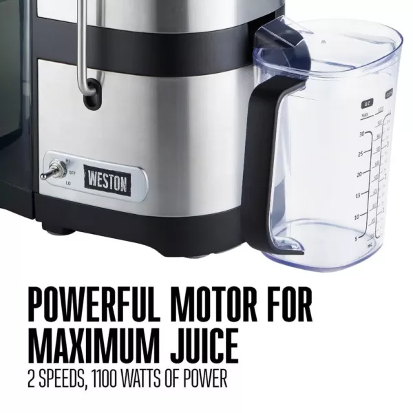 Weston Super Chute 1100 W 34 oz. Stainless Steel Centrifugal Juice Extractor with 3.5 inch Feed Chute