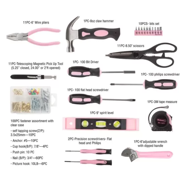 Stalwart Heat Treated Pink Tool Set with Carrying Bag (123-Piece )