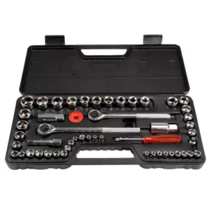 Stalwart 1/4, 3/8 and 1/2 Drive Socket Set SAE and Metric (52-Piece)