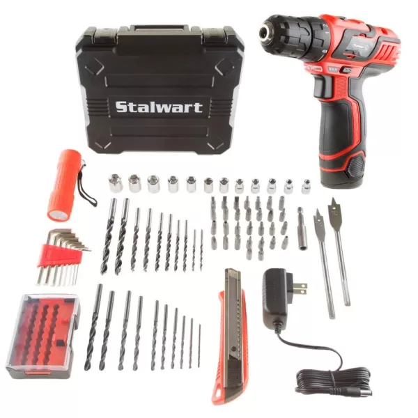 Stalwart 12-Volt Lithium Ion 3/8 in. Cordless 2 Speed Drill Set