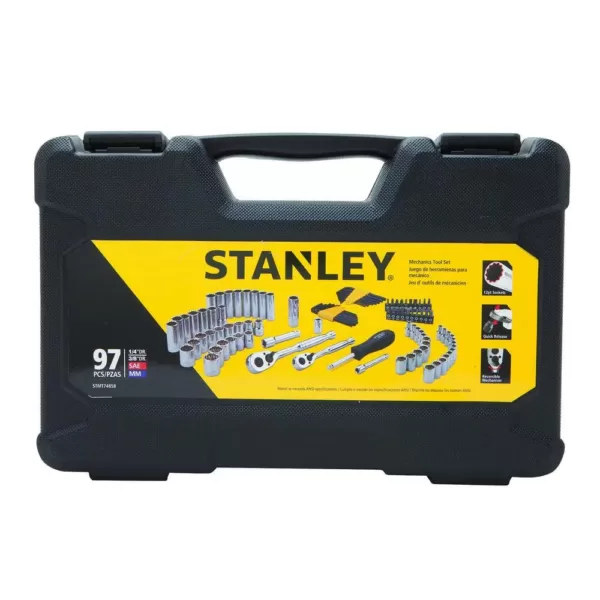 Stanley 1/4 in. & 3/8 in. Drive Full Polish Chrome SAE & Metric Mechanic Tool Set (97-Piece) w/ Bonus  Mechanic Tool Set (68pc)