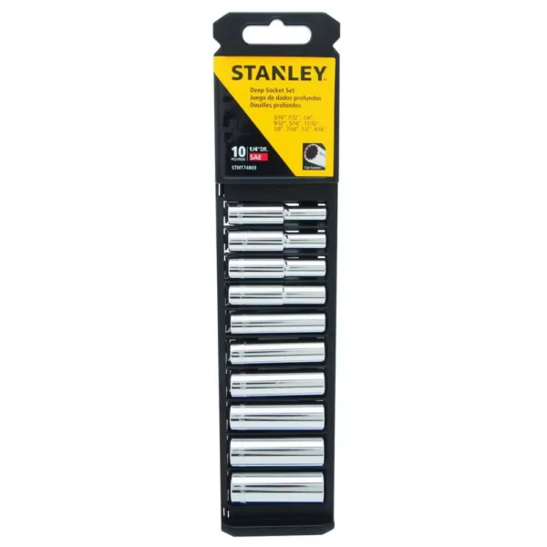 Stanley 1/4 in. & 3/8 in. Drive Full Polish Chrome SAE & Metric Mechanic Tool Set (97-Piece) w/Bonus SAE Deep Socket Set (10pc)