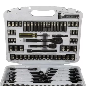 Stanley 1/4 in. & 3/8 in. Drive Black Chrome Laser Etched  SAE & Metric Mechanics Tool Set (99-Piece)