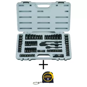 Stanley 1/4 in. & 3/8 in. Drive Black Chrome Laser Etched  SAE  Mechanics Tool Set (69-Piece) w/FATMAX 6 ft. Tape Measure