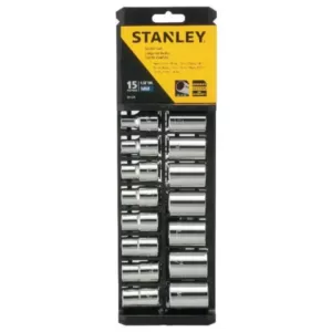 Stanley 1/2 in. Drive Professional Grade 12-Point Metric Socket Set (15-Piece)