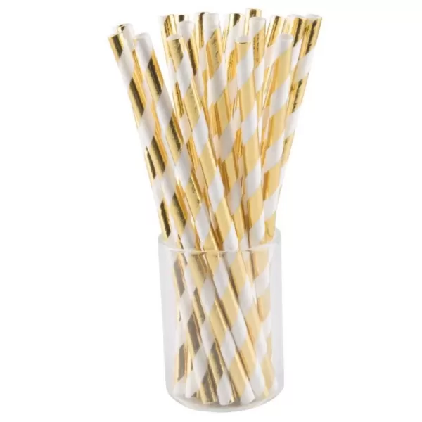 Sugar Plum Party 50-Piece Glam Gold and White Assorted Disposable Paper Straw