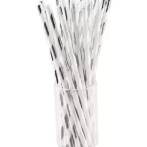 Sugar Plum Party 50-Piece Silver and White Assorted Disposable Cocktail Paper Straw