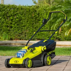 Sun Joe 17 in. 48-Volt iON+ Cordless Electric Walk Behind Push Lawn Mower Kit with 2 x 4.0 Ah Batteries Plus Charger