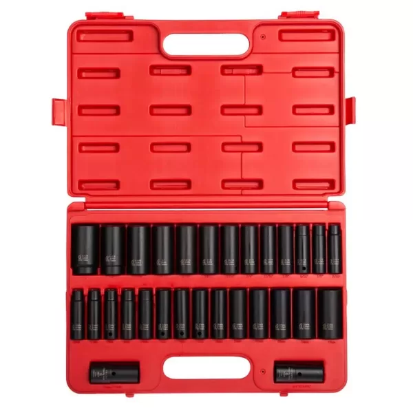 SUNEX TOOLS 1/2 in. Drive Fractional Metric Deep Impact Socket Set (29-Piece)