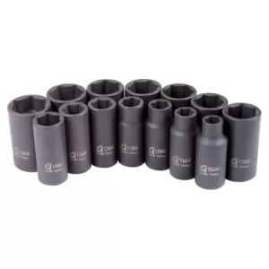 SUNEX TOOLS 3/8 in. Drive Metric Mid-Depth Impact Socket Set