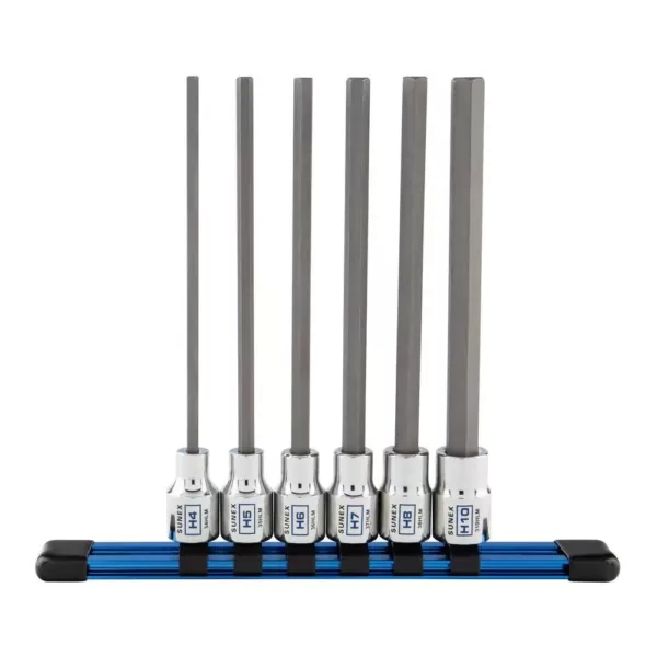 SUNEX TOOLS 3/8 in. Drive Metric Chrome Long Hex Bit Socket Set with Rail (6-Piece)