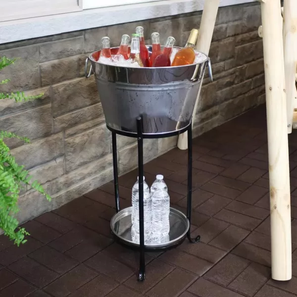 Sunnydaze Decor Ice Bucket Drink Cooler with Stand and Tray for Parties, Stainless Steel, Holds Beer, Wine, Champagne and More