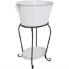 Sunnydaze Decor White Steel Ice Bucket Beverage Holder with Stand and Tray