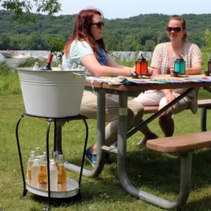 Sunnydaze Decor White Steel Ice Bucket Beverage Holder with Stand and Tray