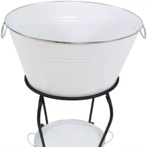 Sunnydaze Decor White Steel Ice Bucket Beverage Holder with Stand and Tray