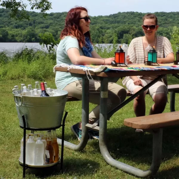 Sunnydaze Decor Pebbled Galvanized Steel Ice Bucket Drink Cooler with Stand and Tray