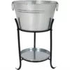 Sunnydaze Decor Pebbled Galvanized Steel Ice Bucket Drink Cooler with Stand and Tray