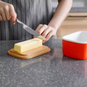 Sweese Large Butter Dish with Beech Wooden Lid - Orange, Set of 1