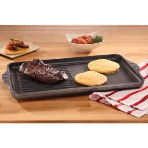 Swiss Diamond Classic Series 17 in. Cast Aluminum Nonstick Double Burner Grill/Griddle Combo in Gray