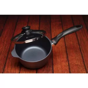 Swiss Diamond Classic Series 2.2 qt. Cast Aluminum Nonstick Sauce Pan in Gray with Glass Lid