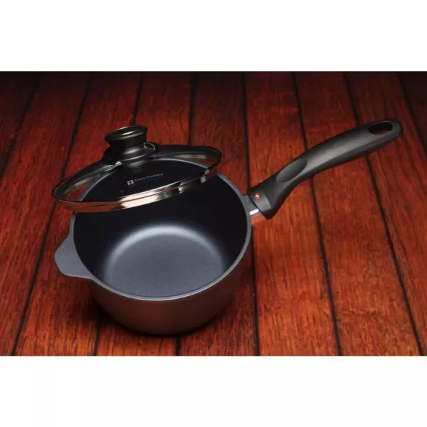 Swiss Diamond Classic Series 2.2 qt. Cast Aluminum Nonstick Sauce Pan in Gray with Glass Lid