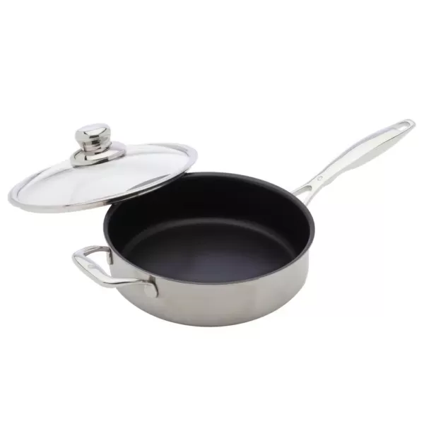 Swiss Diamond Classic Series 3.1 qt. Cast Aluminum Nonstick Saute Pan in Stainless Steel with Glass Lid