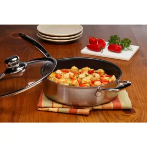 Swiss Diamond Classic Series 3.1 qt. Cast Aluminum Nonstick Saute Pan in Stainless Steel with Glass Lid