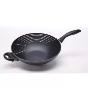 Swiss Diamond Nonstick 4.9 Qt. Wok with Lid and 11.8 in. Tempura Rack