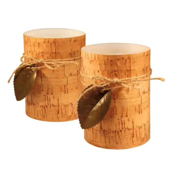 LUMABASE 4 in. Cork with Leaf Flameless Candles (set of 2)