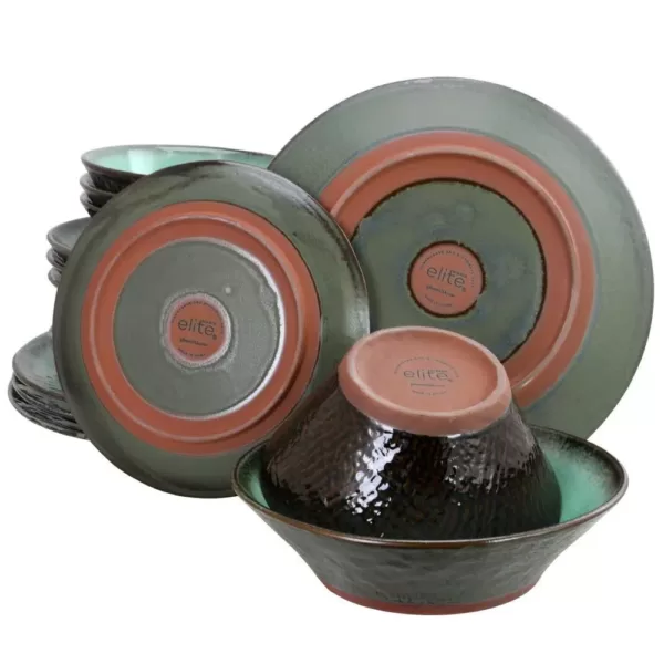 GIBSON elite Green Lantern 16-Piece Contemporary Teal Terra Cotta Dinnerware Set (Service for 4)