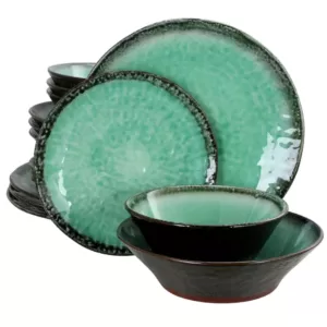 GIBSON elite Green Lantern 16-Piece Contemporary Teal Terra Cotta Dinnerware Set (Service for 4)