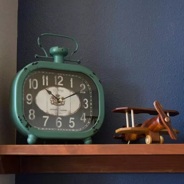 La Crosse Technology Distressed Teal Metal Decorative Clock