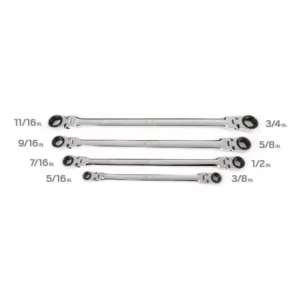 TEKTON 5/16-3/4 in. Extra Long Flex-Head Ratcheting Box End Wrench Set (4-Piece)