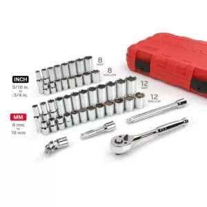 TEKTON 3/8 in. Drive 5/16-3/4 in., 8-19 mm 6-Point Socket Set (45-Piece)