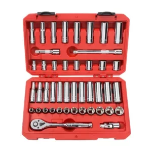 TEKTON 3/8 in. Drive 5/16-3/4 in., 8-19 mm 6-Point Socket Set (45-Piece)