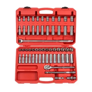 TEKTON 1/2 in. Drive 3/8-1 in., 10-24 mm 6-Point Socket Set (58-Piece)