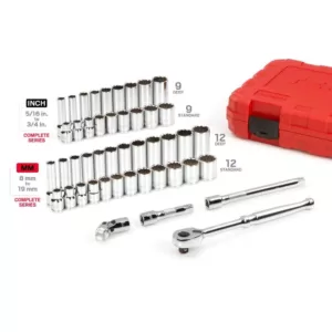 TEKTON 3/8 in. Drive 12-Point Socket and Ratchet Set (47-Piece)