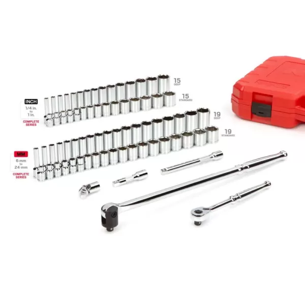 TEKTON 3/8 Inch Drive 6-Point Socket & Ratchet Set, 74-Piece (1/4-1 in., 6-24 mm)