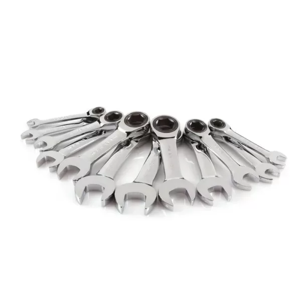 TEKTON 8-19 mm Stubby Ratcheting Combination Wrench Set with Pouch (12-Piece)