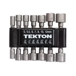 TEKTON 3/16 in. to 7/16 in. 5 mm to 12 mm Steel Power Nut Driver Bit Set (14-Piece)